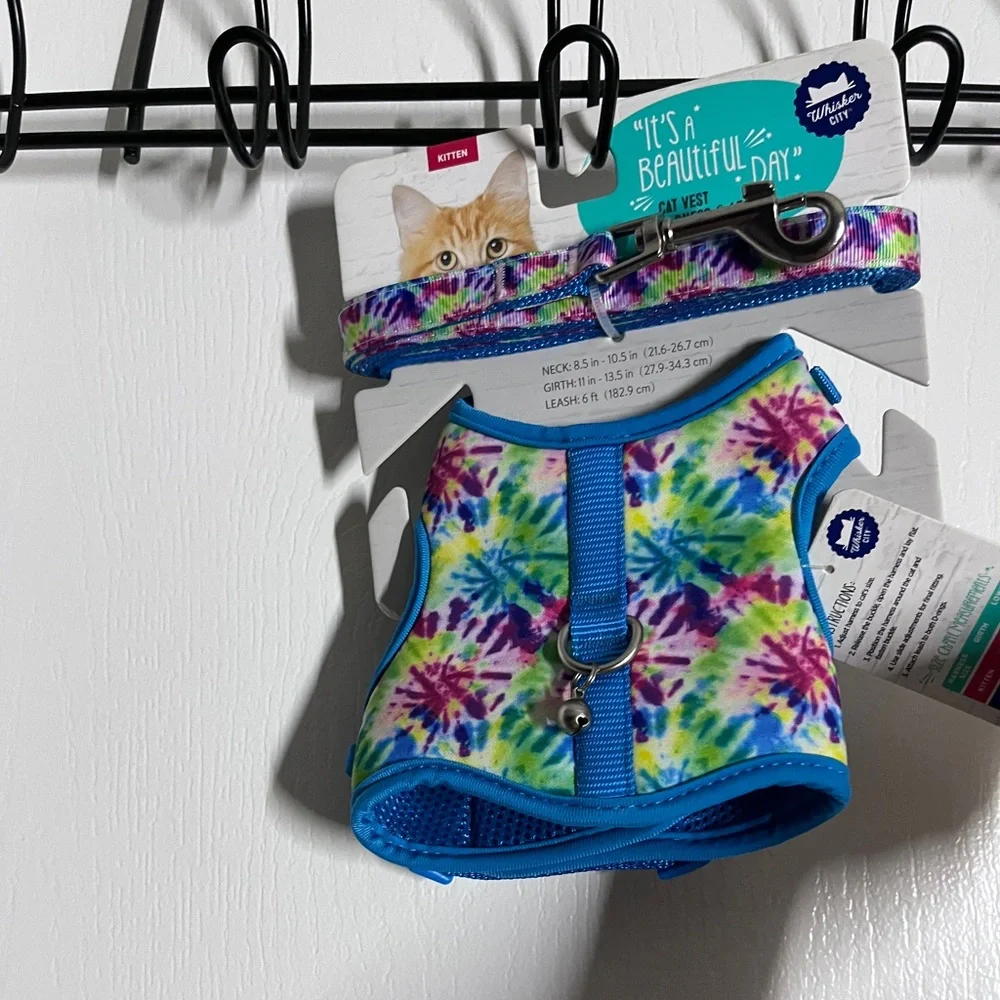NWT - Vibrant Tie-Dye Cat Vest Harness & Leash Set
